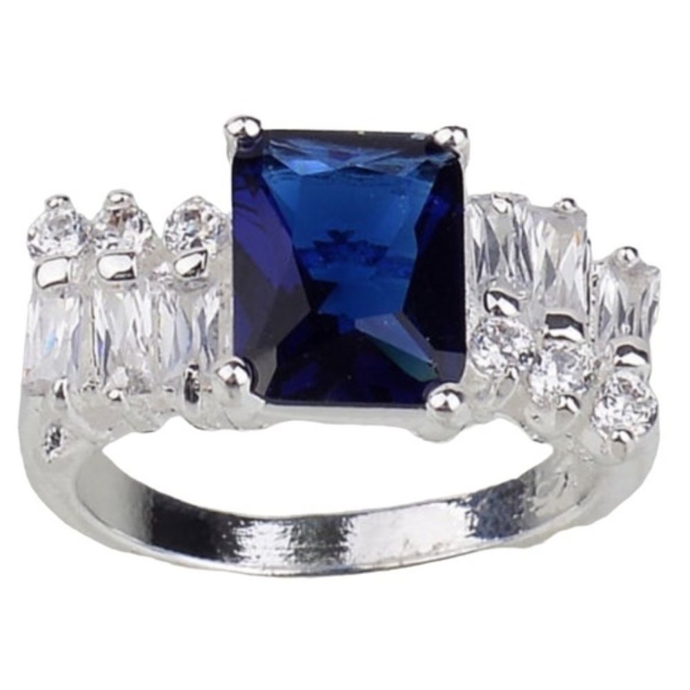 Silver Filled Blue Sapphire & White Quartz Ring